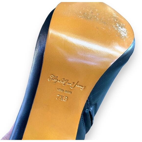 Elizabeth & James Ruffle Peep Toe Stiletto Shoes Sz 7.5B Black Leather Edgy - Picture 12 of 12